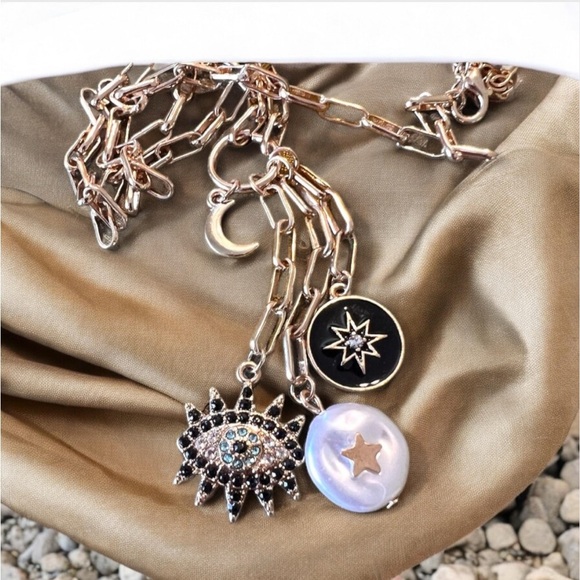 Evil eye stars and moon necklace. Protection necklace. - Picture 3 of 16